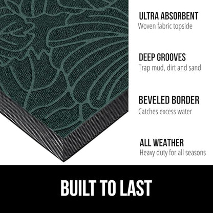 GORILLA GRIP 100% Waterproof All-Season WeatherMax Doormat, 47x35, US Designed Natural Rubber, Stain and Fade Resistant, Low Profile Indoor Outdoor Door Mats, Easy Clean Patio Mat, Green Palm