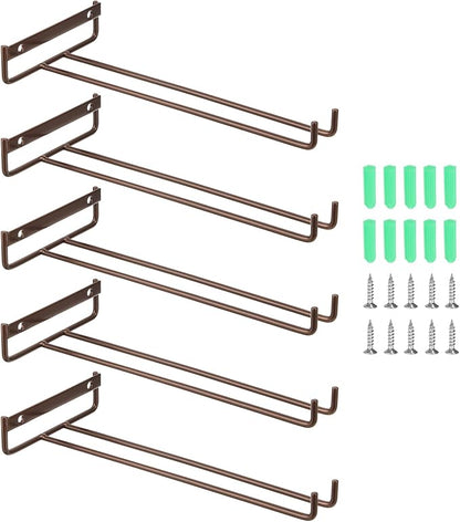 uxcell 5Pcs Wine Glass Rack, 10.43 Inch Iron Wine Glasses Rack Under Cabinet Stemware Rack - Wall Mountable Wine Glass Holder Storage Hanger for Bars Coffee Restaurants Kitchens, Bronze