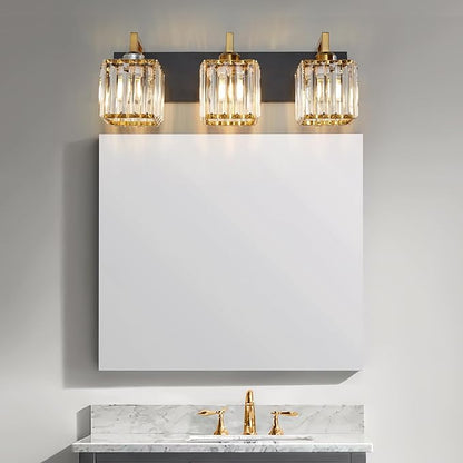 Modern Bathroom Vanity Light 3-Lights Black Gold Crystal Wall Lamp Bathroom Modern Crystal Vanity Lighting
