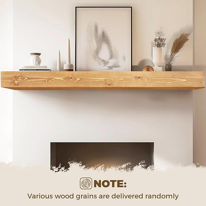 72x8x5 Fireplace Mantel - Handcrafted Rustic Solid Wood Wall Mounted Floating Shelf with Invisible Heavy Duty Wood Bracket (Natural)