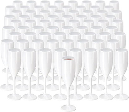 XUWAIDSGN Acrylic Champagne Flutes Toasting Glasses Unbreakable Mimosa Bar Reusable Wine Glasses Vintage Champagne Flutes Stemmed Drinking Cups 5.4 OZ for Christmas Birthday (100, white)