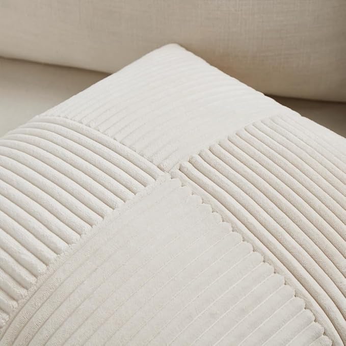 Fancy Homi 2 Packs Cream Samll Decorative Throw Pillow Covers 12x12 Inch with for Couch Bed Sofa, Rustic Farmhouse Boho Home Decor, Soft Corss Patchwork Corduroy Square Cushion Case 30x30 cm