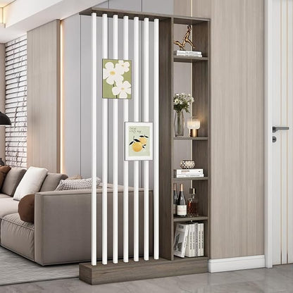 Wall Room Divider, Storage Cabinet Storage Display with Shelves, Modern Freestanding Wood Room Divider Screen, Wall Privacy Screens for Home Decorative (Grey Oak+White,39.5" L x 9.5" W x 79.5" H)