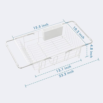 Dish Drying Rack in Sink, Small Dish Drainers for Inside Sink, Over The Sink Dish Racks, Stainless Steel Drying Rack with Utensil Holder, White