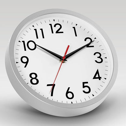 14 Inch Wall Clock Large Battery Operated Big Silent Non Ticking Analog Decorative for Living Room Office Kitchen Outdoor Classroom Bedroom Bathroom School Home(Silver)