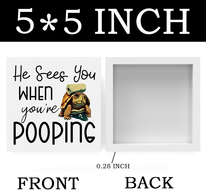 Funny Sea Turtle Bathroom Decor, Bathroom Beach Decoration, Are You Pooping Sign Funny Ocean Turtle Decor, Wooden Box Decor Sign for Home Farmhouse Office Living Room Table Shelf Tiered