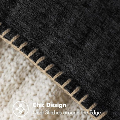 MIULEE Pack of 2 Couch Throw Pillow Covers 16x16 Inch Black Farmhouse Decorative Pillow Covers with Stitched Edge Soft Chenille Solid Dyed Spring Pillow Covers for Sofa Bed Living Room