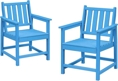 Patio Dining Chair Set of 2, HDPE Outdoor Dining Chair, Ergonomic HDPE Dining Chairs with Deep Seating, All Weather Outdoor Chairs Furniture for Backyard, Deck, Garden, Poolside, Sky Blue