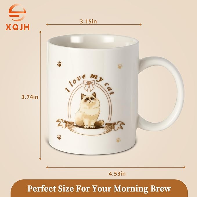 12Oz Cute Ragdoll Cat White Ceramic Mug, Mug for Daily Coffee and Tea, Lead-free Microwave and Dishwasher Safe Coffee Mug, Perfect gifts for Cat Lovers