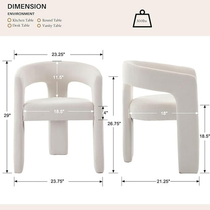 White Chenille Dining Chairs Set of 6, Modern Barrel Dining Room Chairs Upholstered Accent Chair with Arms and Round Back for Living Room Kitchen Armchair No Assembly Needed