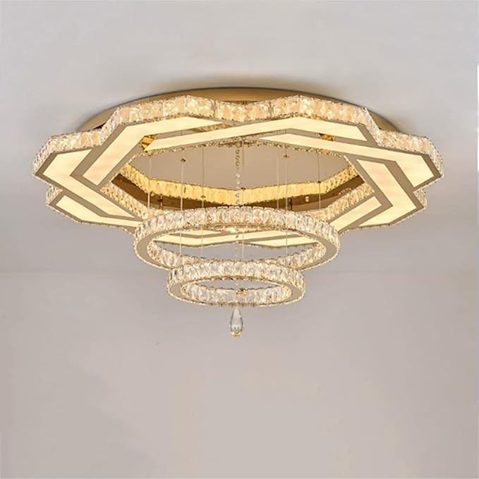 Flashing God Modern Crystal Chandelier,Large Ceiling Chandelier Gold Pendant Lighting Crystal Ceiling Light for Dining Living Room Bedroom