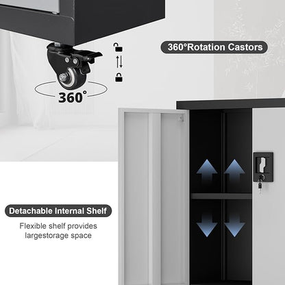 Locking Storage Cabinet,Steel Garage Cabinet with Wheels,Utility Tool Cabinet1 for Garage,Home Office and Warehouse