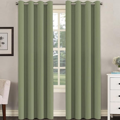 H.VERSAILTEX Blackout Window Treatment Curtains/Panels, Thermal Insulated Room Darkening Solid Grommet Drapes for Bedroom/Living Room Window (52 Inch by 108 Inch, Sage, Set of 2)