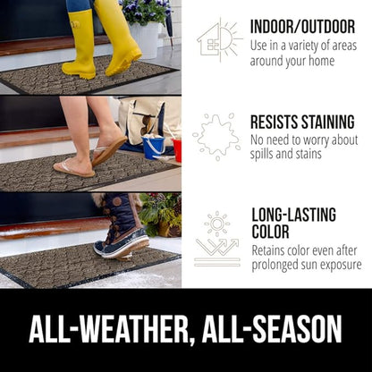 GORILLA GRIP 100% Waterproof All-Season WeatherMax Doormat, 60x24, US Designed Natural Rubber, Stain and Fade Resistant, Low Profile Indoor Outdoor Door Mats, Easy Clean Patio Mat, Latte Quatrefoil