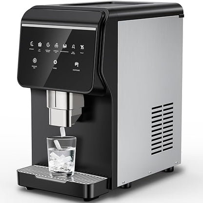 3-in-1 Nugget Ice Maker with Ice & Water Dispenser - 90Lbs/24H Pellet Chewable Ice, Self-Cleaning Countertop Stainless Steel Ice Machine for Commercial, Office, Kitchen, Party (Quiet Operation)
