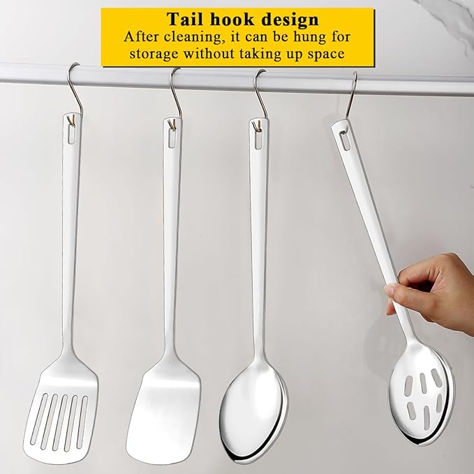 Homquen Stainless Steel Kitchen Utensils Set 4pcs, Cooking Utensils Set, Kitchen Tools Spatulas Set, Cooking Spoons, Home Essentials Kitchen Gadgets Accessories