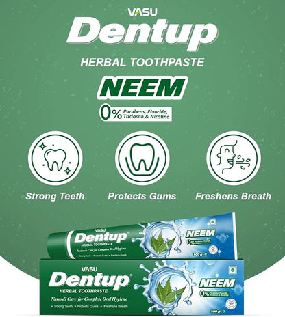 Vasu Dentup Herbal Neem Toothpaste | Ayurvedic Gum Care Toothpaste for Cavity Protection, Gum Strength, Fresh Breath | Fluoride-Free Natural Oral Care – 100g Each (Pack of 2)