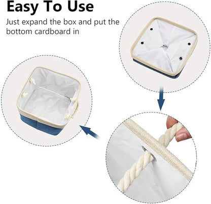 i BKGOO 3Pack Large Foldable Storage Bins，Collapsible Sturdy Cationic Fabric Organizing Storage Basket Cube with Cotton Handles for Home Office Shelf Clothes Toys Khaki-Blue 13×13×13 inch