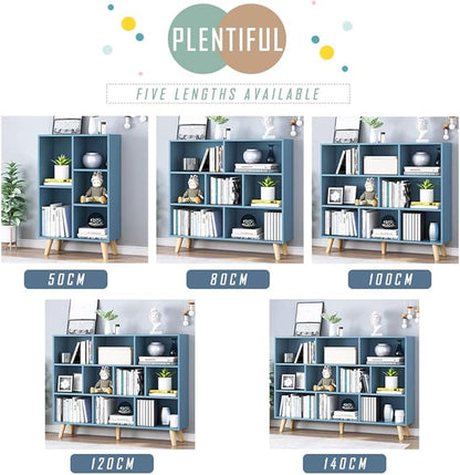 IOTXY Wooden Open Shelf Bookcase - 3-Tier Floor Standing Display Cabinet Rack with Legs, 5 Cubes Bookshelf, Bright Blue