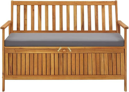 vidaXL Patio Storage Bench 47.2", Solid Acacia Wood, Dark Gray Cushion, Ample Storage Compartment, Rustic Style, Home and Garden Furniture