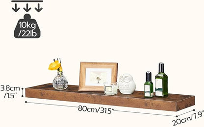 HOOBRO Floating Shelves for Wall, Wall Mounted Shelf Set of 2, 31.5" Hanging Shelf with Invisible Brackets, for Wall in Bathroom, Bedroom, Toilet, Kitchen, Living Room, Office, Rustic Brown BF80BJP201
