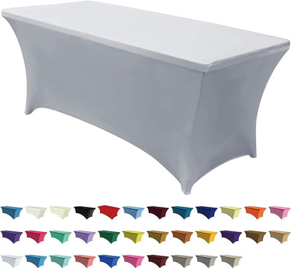 ABCCANOPY 6 FT Grey Spandex Table Cover Stretch Fitted Wrinkle Resistant Tablecloth Reuse for Rectangular Folding Table Patry Event Wedding Banquet Protector
