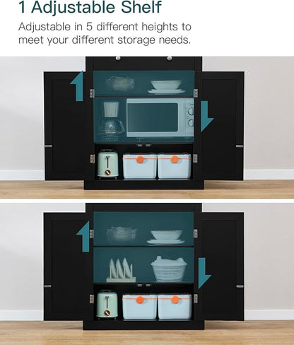 usikey 72” Kitchen Pantry Cabinet, Tall Storage Cabinet with 4 Doors and 1 Drawer, Freestanding Cupboard with 6 Hanging Shelves and Adjustable Shelves for Kitchen, Dining Room,Living Room, Black