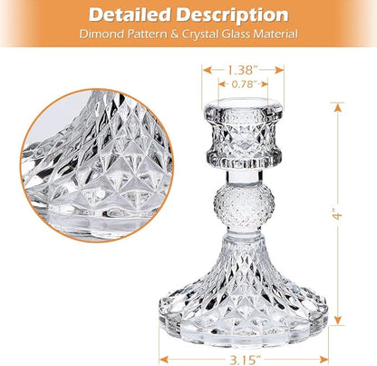 Candlestick Holders Set,12Pcs 4" H Taper Candle Holders Bulk, Clear Glass Candle Holders for Wedding, Spring Party, Romantic Dinner, Festival & Windowsill Decor