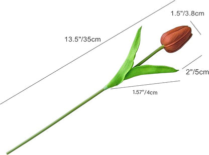Mandy's Artificial Tulips 20 Stems Burnt Orange PU Faux Flowers for Wedding Home Decor 13.5 Inch