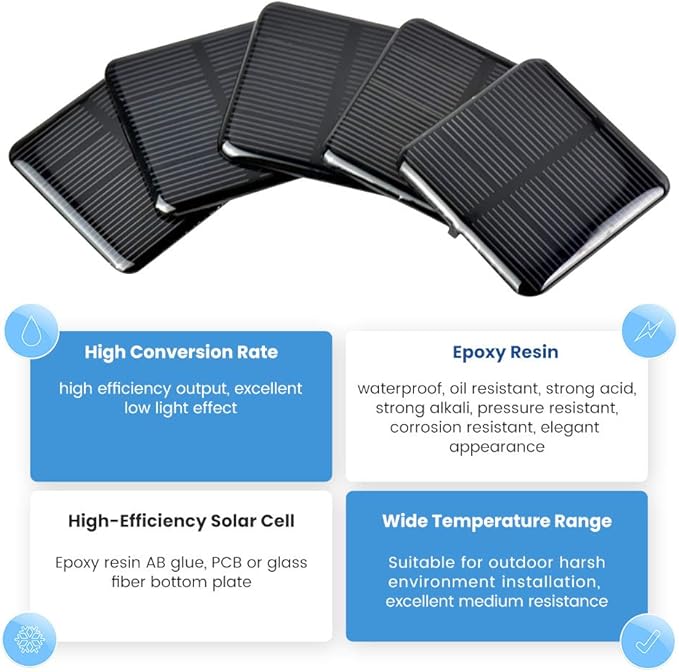 SUNYIMA 10pcs Mini Monocrystalline Solar Cells Solar System Kit 50mm X 50mm/1.96" X 1.96" 2V 160MA for DIY Charge Solar Panels