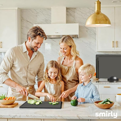 SMIRLY Plastic Cutting Board Set with Holder 3 Pieces, Non-Slip Dishwasher Safe Chopping Boards for Kitchen, Dark Grey