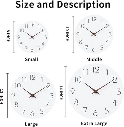Mosewa Wall Clock 10 Inch Silent Non Ticking Wood Battery Operated Wooden White Modern Office Simple Minimalist Decorative for Kitchen Home Bathroom Living Room