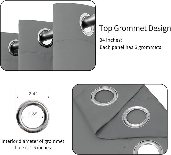 Easy-Going Blackout Curtains for Bedroom, Solid Thermal Insulated Grommet and Noise Reduction Window Drapes, Room Darkening Curtains for Living Room, 2 Panels (34x54 in, Light Gray)