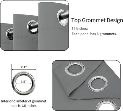 Easy-Going Blackout Curtains for Bedroom, Solid Thermal Insulated Grommet and Noise Reduction Window Drapes, Room Darkening Curtains for Living Room, 2 Panels (34x84 in, Light Gray)