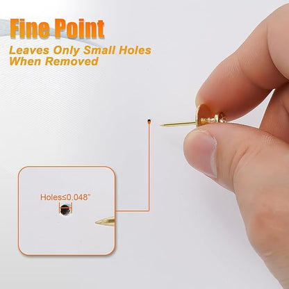 KURUI 60-Pack Metal Push Pins for Wall Hanging Decor, Renter Friendly Hooks for Bedroom Office Gallery Dorm Home, Double Headed Thumb Tacks for Tapestry/Canvas/ Picture Frame/Art, Gold Picture Hangers
