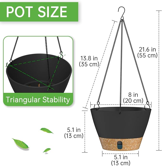 ZMTECH 8 Inch Hanging Planters for Indoor Plants, Hanging Baskets for Plants Outdoor with Visible Water Level, Hanging Flower Pots with Drainage Holes & Removable Tray(2 Pack, Gray)