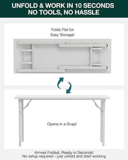 Frylr Small Folding Computer Desk – Portable 55.1 Inch Foldable Laptop Table, Collapsible and Compact for Easy Storage and Fast Setup, Lightweight for Small Spaces, Craft and Study Use, White