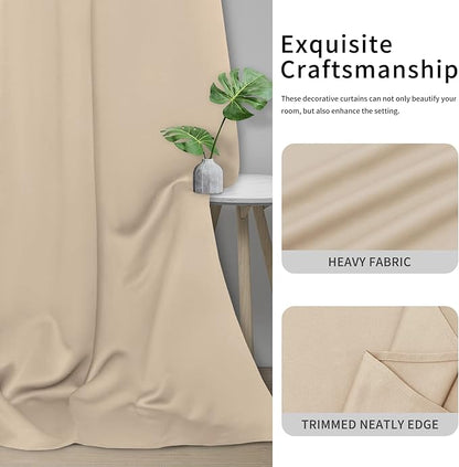Easy-Going Blackout Curtains for Bedroom, Solid Thermal Insulated Grommet and Noise Reduction Window Drapes, Room Darkening Curtains for Living Room, 2 Panels (34x72 in, Beige)