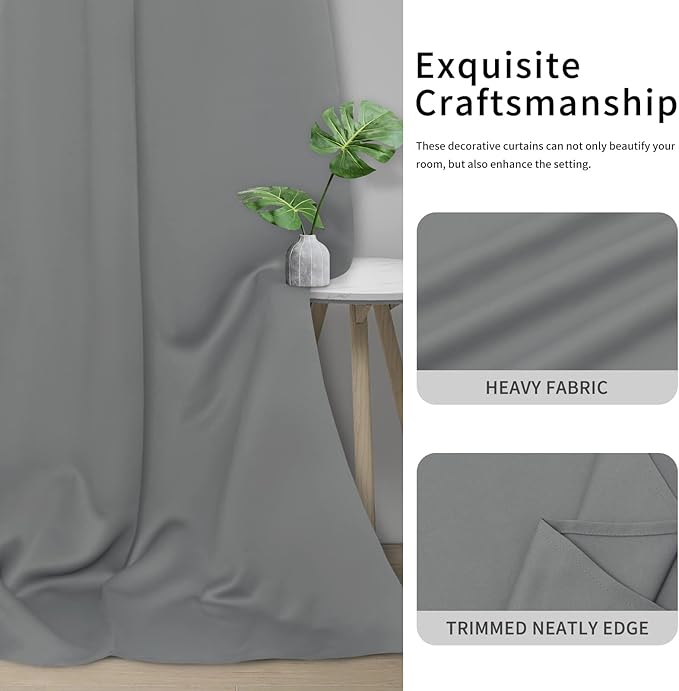 Easy-Going Blackout Door Curtains for Bedroom, Solid Thermal Insulated Grommet and Noise Reduction Window Drapes, Room Darkening Curtains for Living Room, 1 Panel (100x96 in, Light Gray)