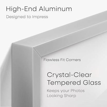 Homeforia Poster Silver Frame 24x36, High End Metal 24 x 36 Large Picture Frame with Mat 20 x 30 Photo, 24x36 Silver Frames Matted to 20x30 Print, 36x24 Thin Frames, Tempered Glass, Wall Kit, Set of 1
