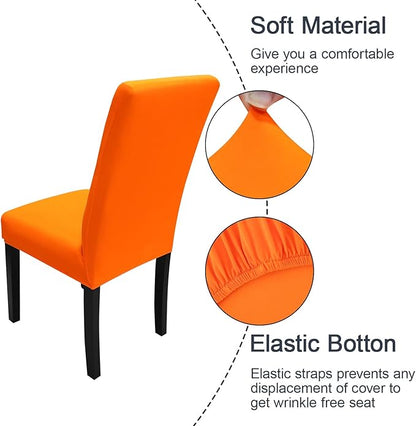 JQinHome Dining Chair Slipcover, High Stretch Removable Washable Chair Seat Protector Cover Set of 4,Chair Covers for Halloween Dining Room, Kitchen,Home Party,Wedding Ceremony(Orange, 4PC)