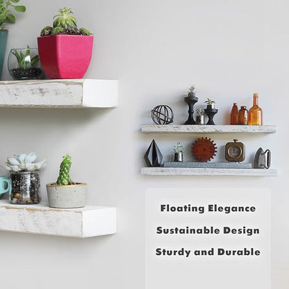 Urban Legacy Reclaimed Barnwood Planks | Floating Shelves for Wall w/Flush Mount Shelf Bracket Set Included | Set of 2 (White Wash, 18"x 4.5"x 2")