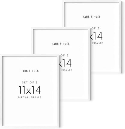 HAUS, HUES 11x14 Picture Frame Set of 3-White Frames, 11x14 White Frames, 14x11 White Frames, Picture Frame To Display 11x14 Frames White Picture Frames White Frames 11x14in(White Aluminum Frames)