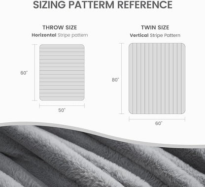 Cozy Bliss Faux Fur Throw Blanket for Couch, Cozy Warm Plush Striped Blanket for Sofa Bedroom Living Room,60 * 80 Inches Grey