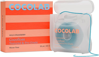 Cocofloss Woven Dental Floss, Dentist-Designed Oral Care, Strawberry Scent, Waxed, Expanding, Kid-Friendly String Floss with Coconut Oil, 1 Spool (33 yd)