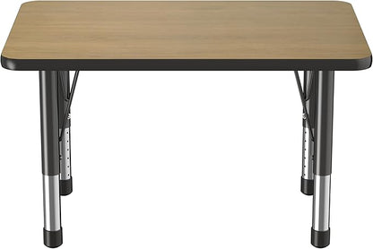 Factory Direct Partners FDP Rectangle (24 x 36 inch) Classroom Table with Adjustable Chunky Toddler Legs (15-24 in); Preschool, Kinder and Daycare Furniture - Pasadena Oak Top/Black Edge and Legs