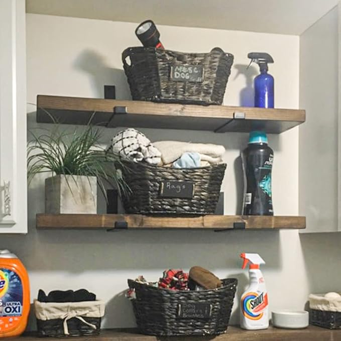 Rustic Shelves with J-Brackets Set of 2, Industrial Shelf, Kitchen Shelves, Solid Wood, Decorative Wall Storage, Heavy Duty, URBANDI (Dark Brown, 48Wx8D)