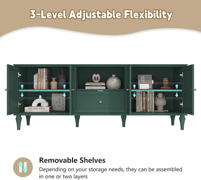 ARTPOWER 67'' Mid-Century Modern TV Stand with Storage Drawer and Doors, Long TV Stand with Adjustable Shelves for 75 Inch TV for Living Room, Bedroom, Green