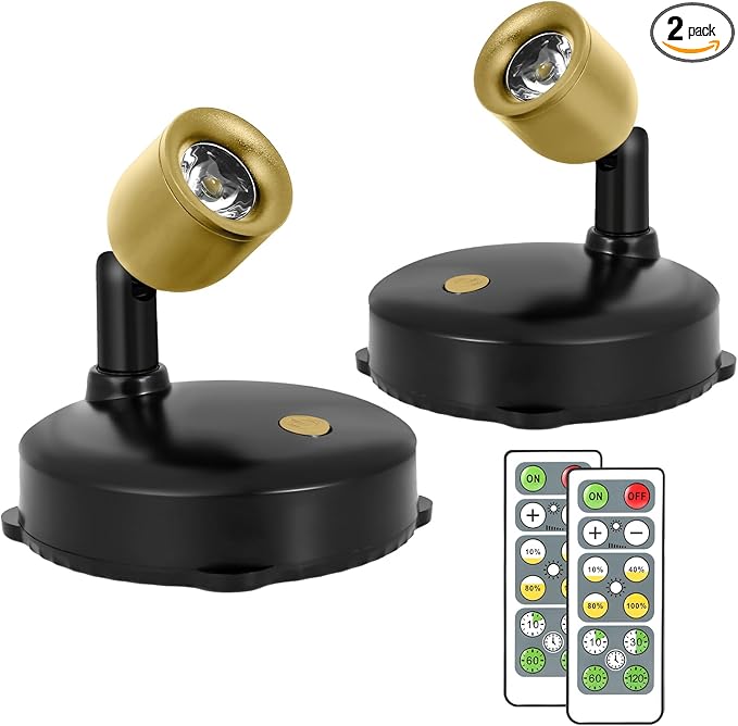 Cordless Spotlight Battery Powered, Dimmable Accent Up Light with Remote, Indoor LED Display Lighting for Picture Photo Dartboard Plant Tree Decor Painting Art Portrait