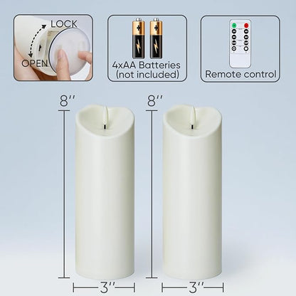 Homemory Outdoor Waterproof LED Candles, Battery Operated with Remote and Timers, Electric Fake Plastic Pillar Candles, Ivory White, Set of 2
